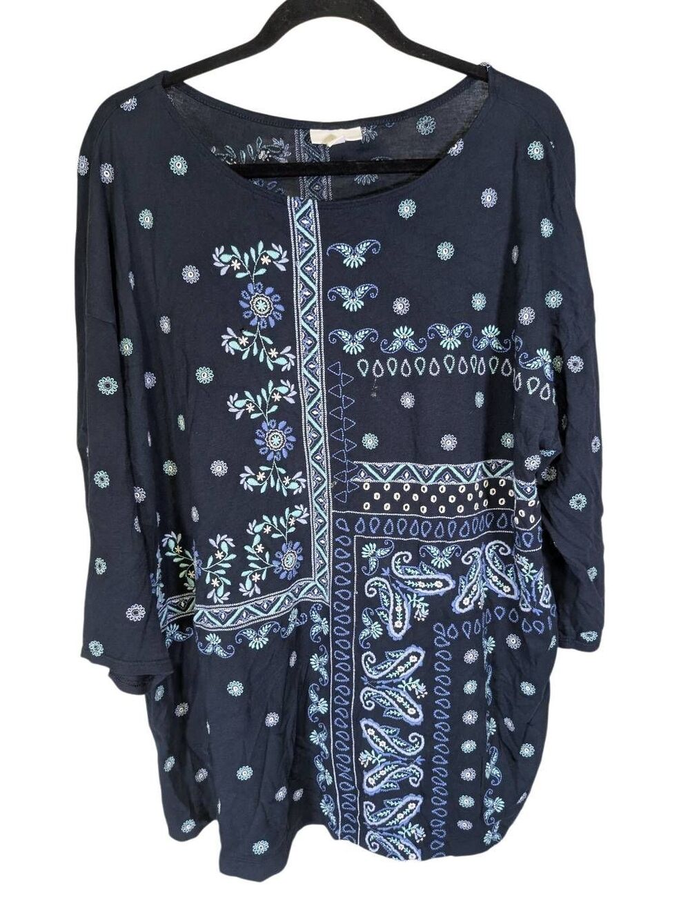 J. Jill  Blue Floral Paisley 3/4 Sleeve Tunic Top Bohemian Women's Size XL
